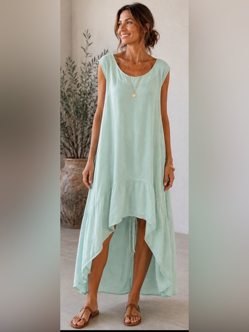 Meo Meli mint green 100% Linen High-Low Tunic Dress.  XL